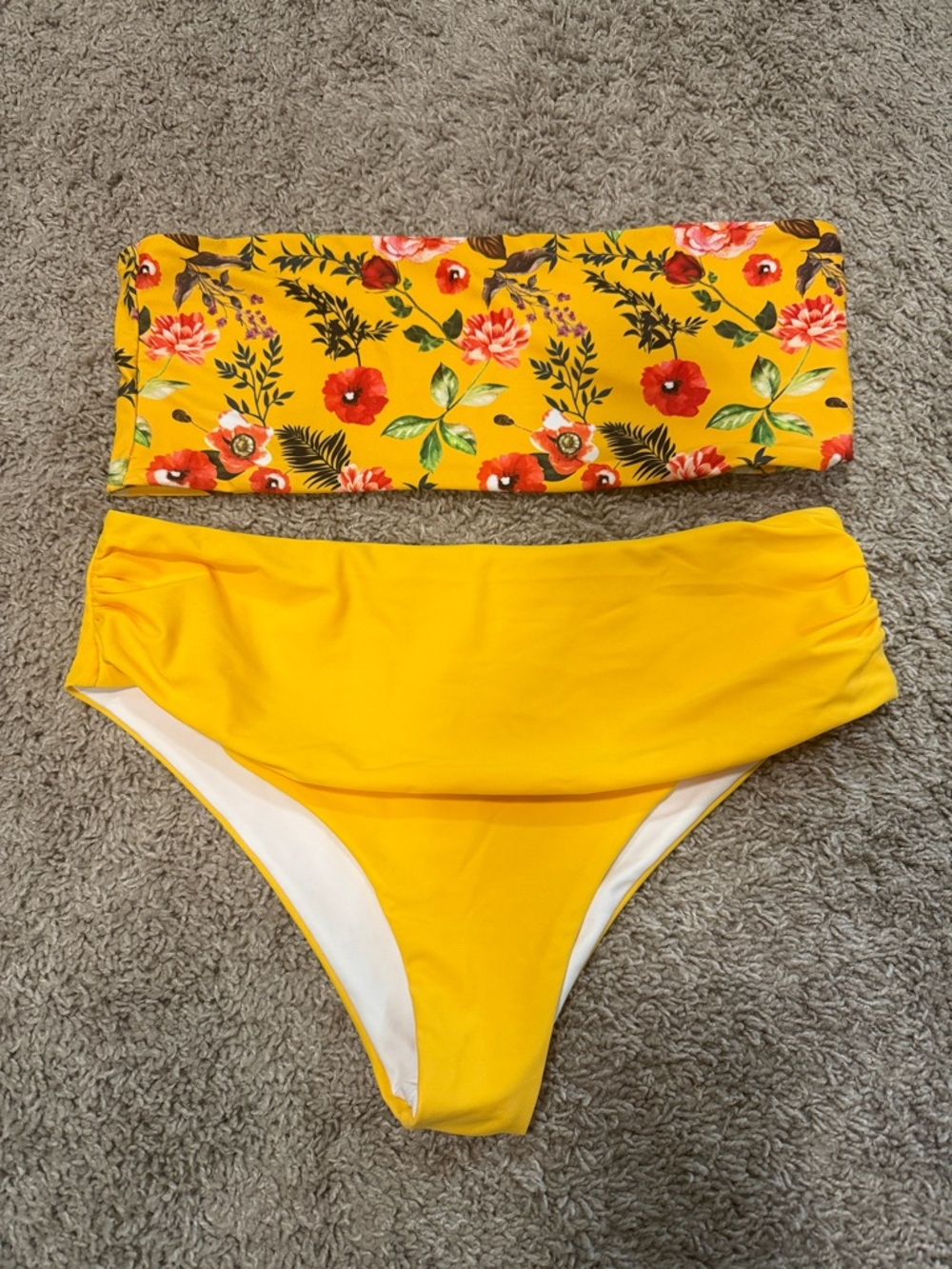 New Yellow Floral Bandeau Bikini Set - Sz OX